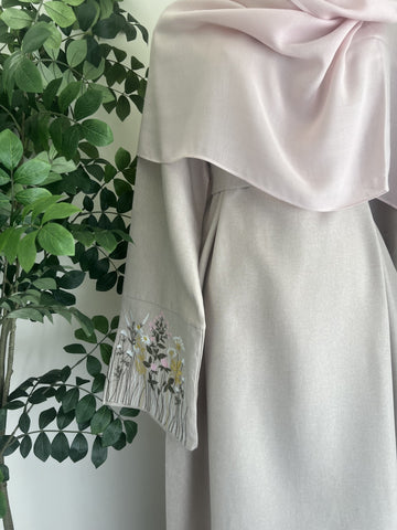 Linen Abaya - Pink/Green Floral