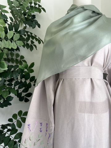 Linen Abaya - Purple/Green Floral