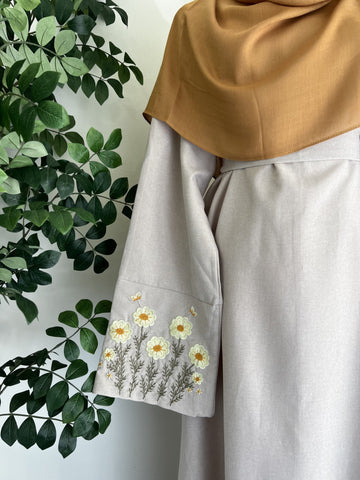 Linen Abaya - Yellow Floral